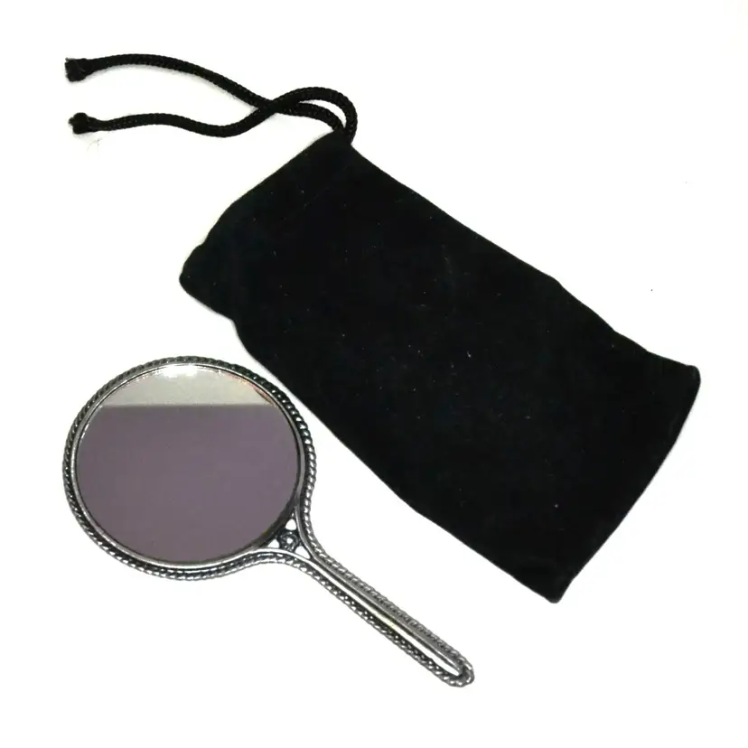 Vintage Small Mirror With Drawstring Pouch Decorative Back Purse Size