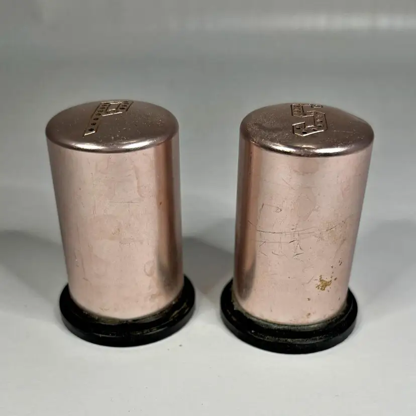 Aluminum Copper Salt Pepper Shakers Vintage Mid Century Modern