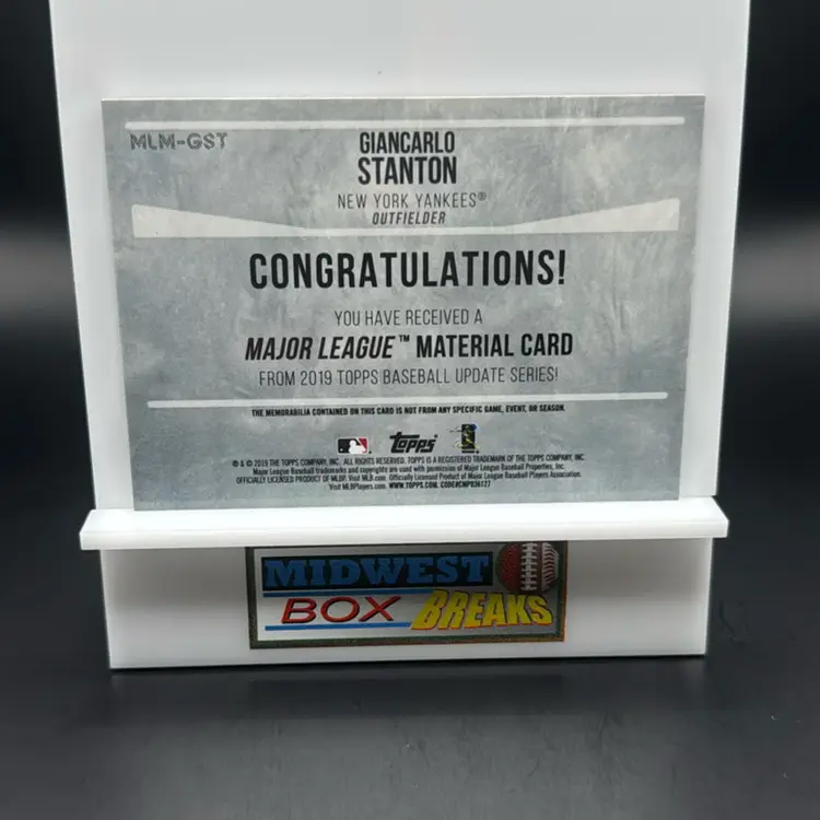 Giancarlo Stanton Major League Material Game Used Memorabilia Bat Relic 2019 Topps Update New York Yankees