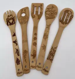 Nightmare Before Christmas Wooden Spoon Set Woodburned Designs Set of 5