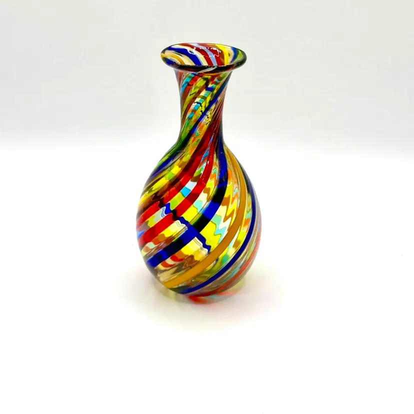Murano Rainbow Swirl Glass Vase