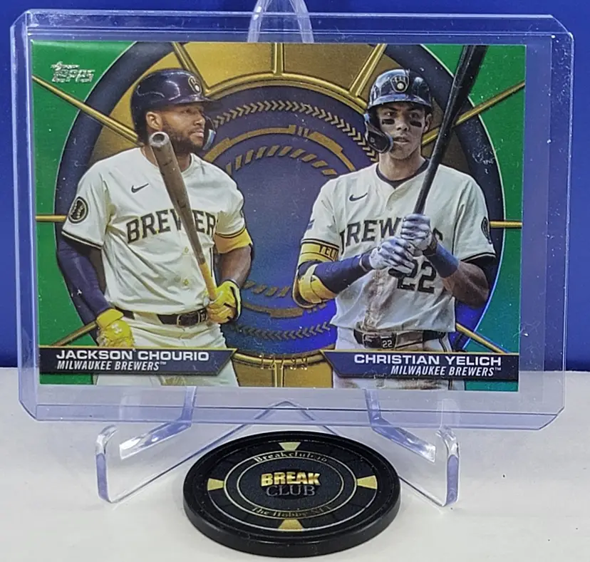 Jackson Chourio Christian Yelich 2025 Topps Dynamic Duos Green Foil /99 #DD-18 Milwaukee Brewers