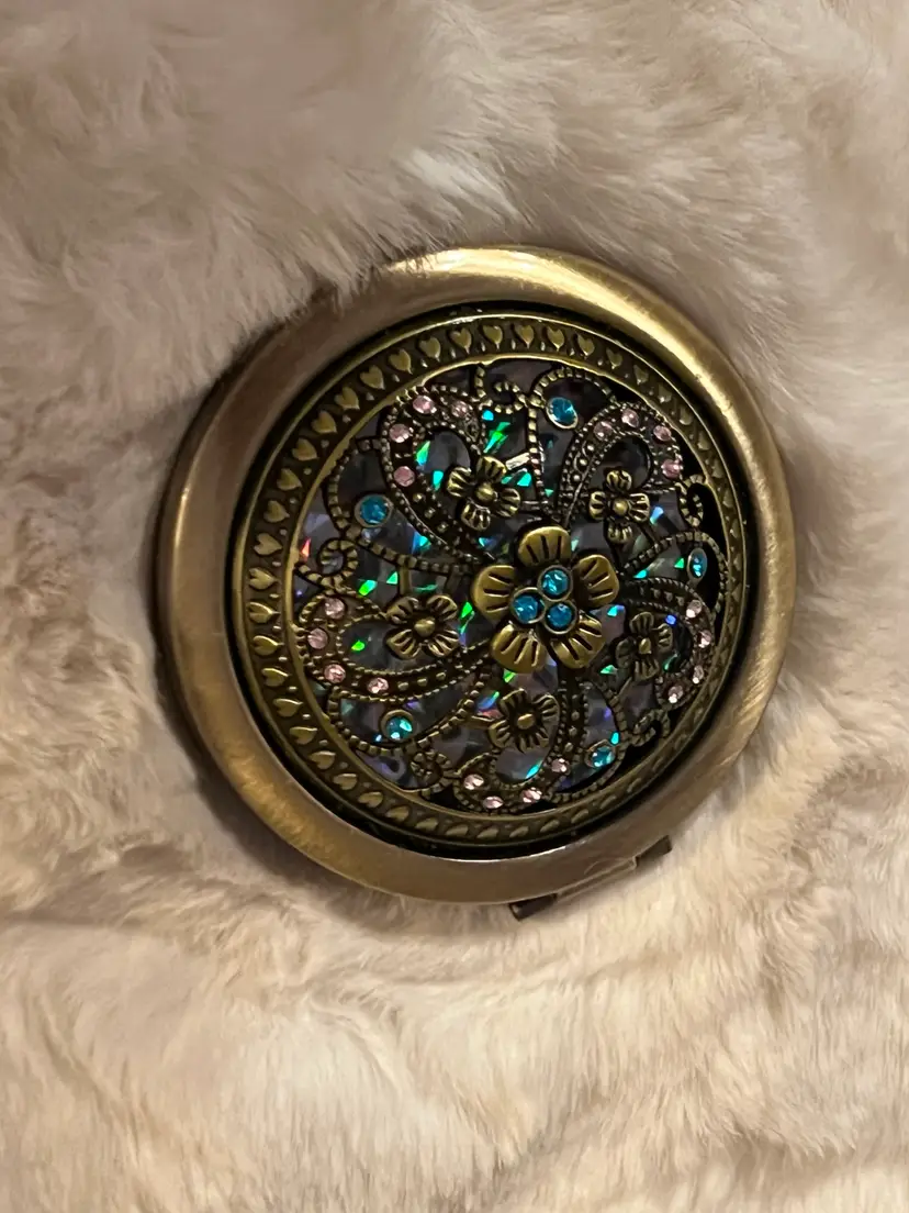Rhinestone Studded Compact Mirror