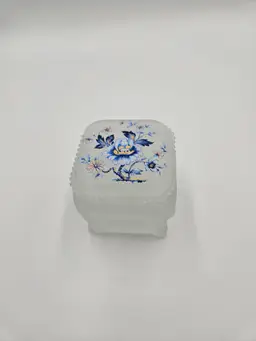 #TR49 Westmoreland Satin Blue Floral Square Trinket Box