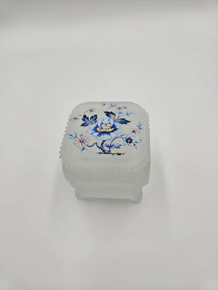 #TR49 Westmoreland Satin Blue Floral Square Trinket Box