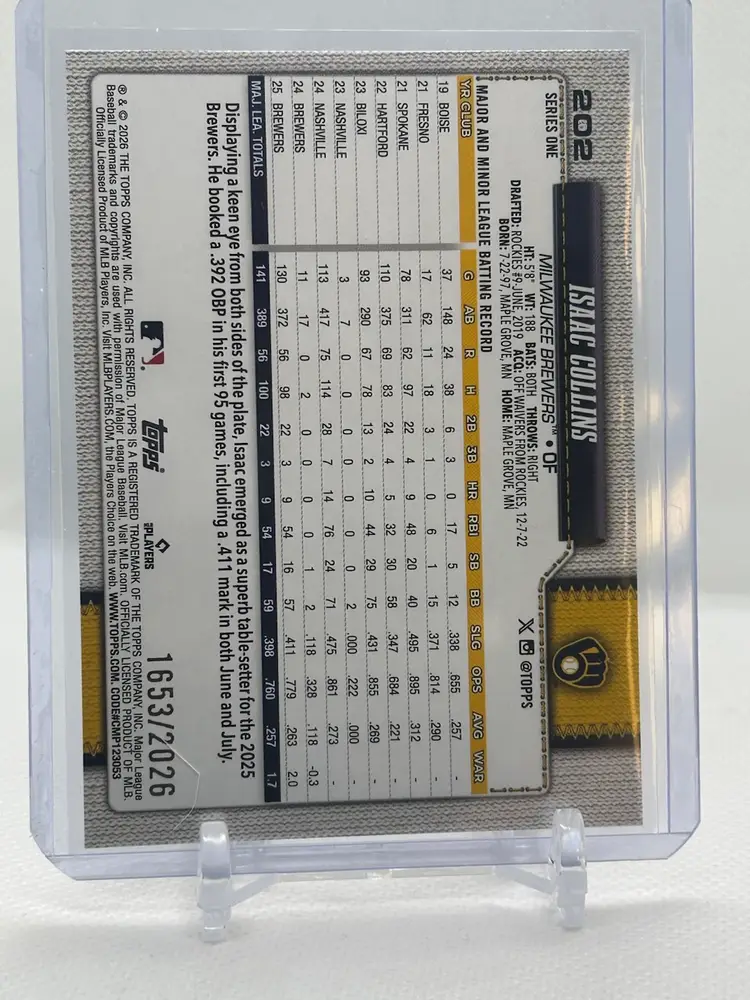 Isaac Collins 2026 Topps Series 1 Gold /2026 Milwaukee Brewers