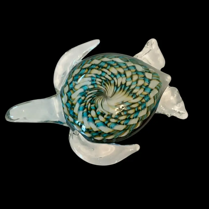 Heavy-Hand Blown Art Glass Sea Turtle Paperweight 3” x 8”