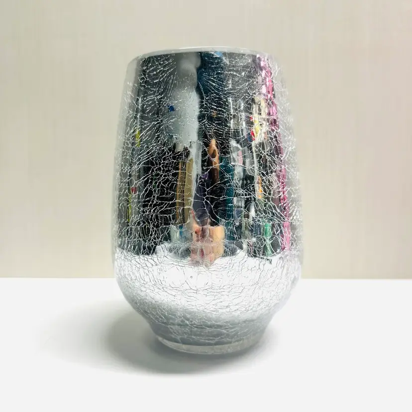 Silver Mercury Glass Mirror Crackle Vase