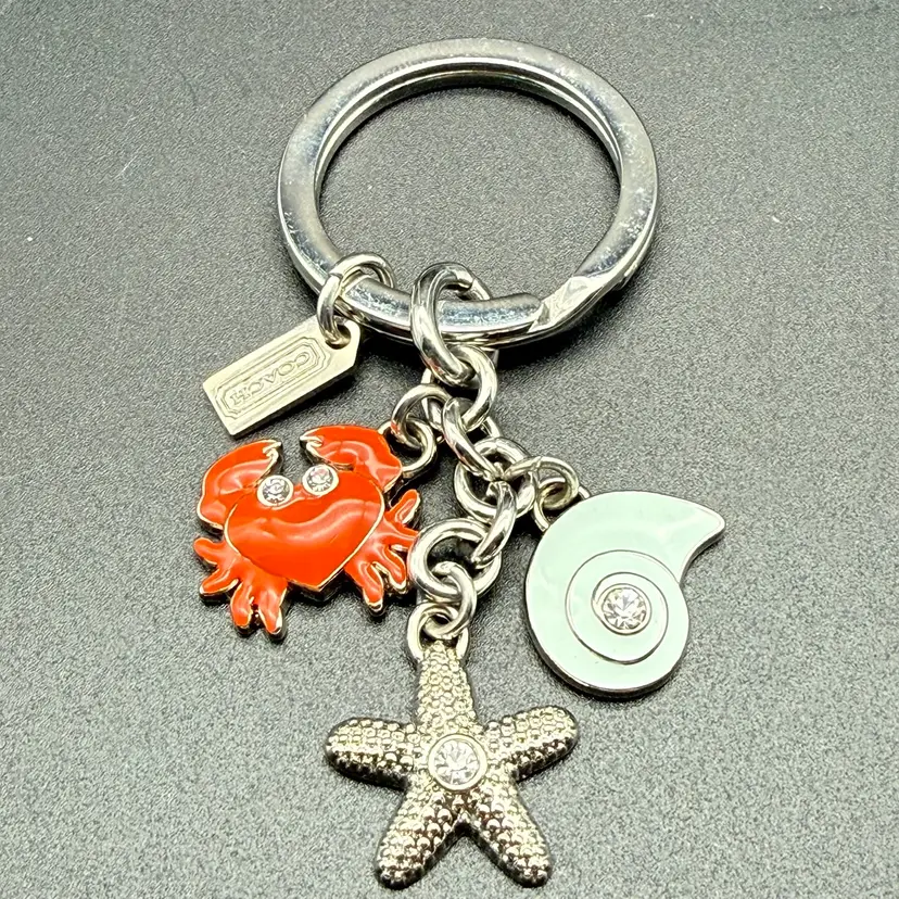 Coach Sea Charms Key Chain Crab Shell Star Fish Ocean Rhinestones Bag Purse Fob