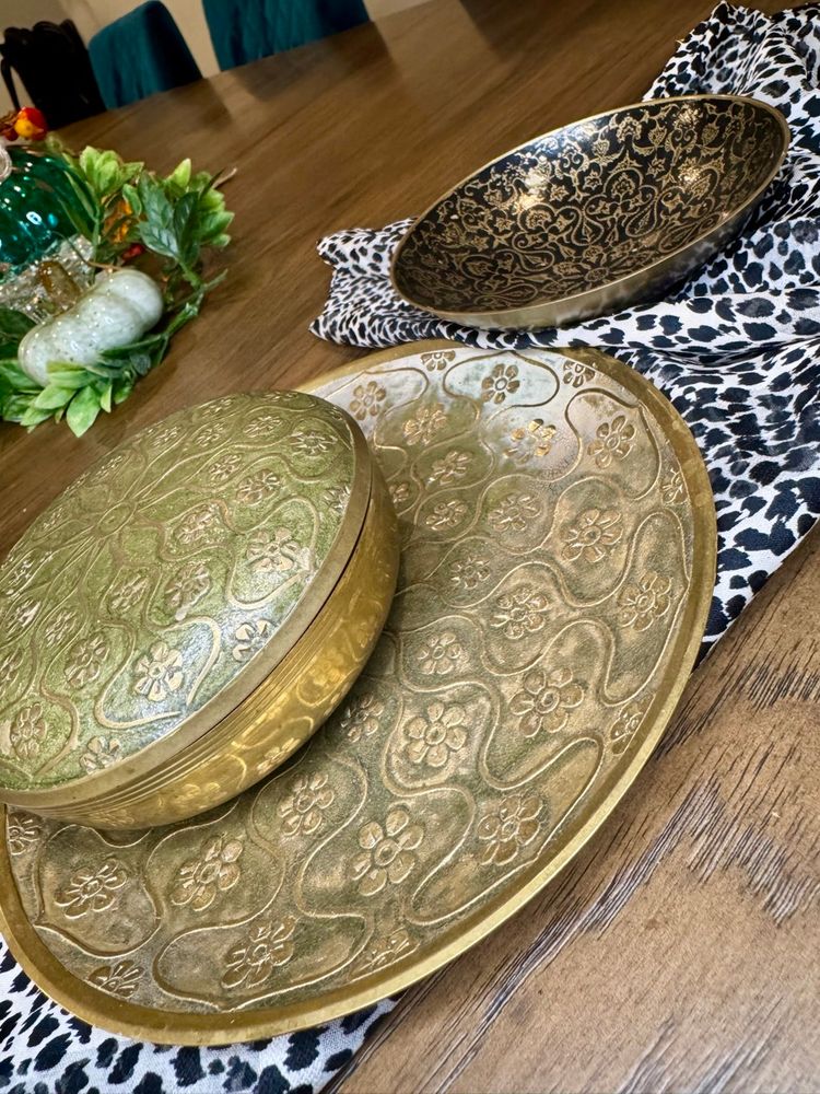BRASS BUNDLE: Collection of vintage brass decorative items, made in  Indian.
