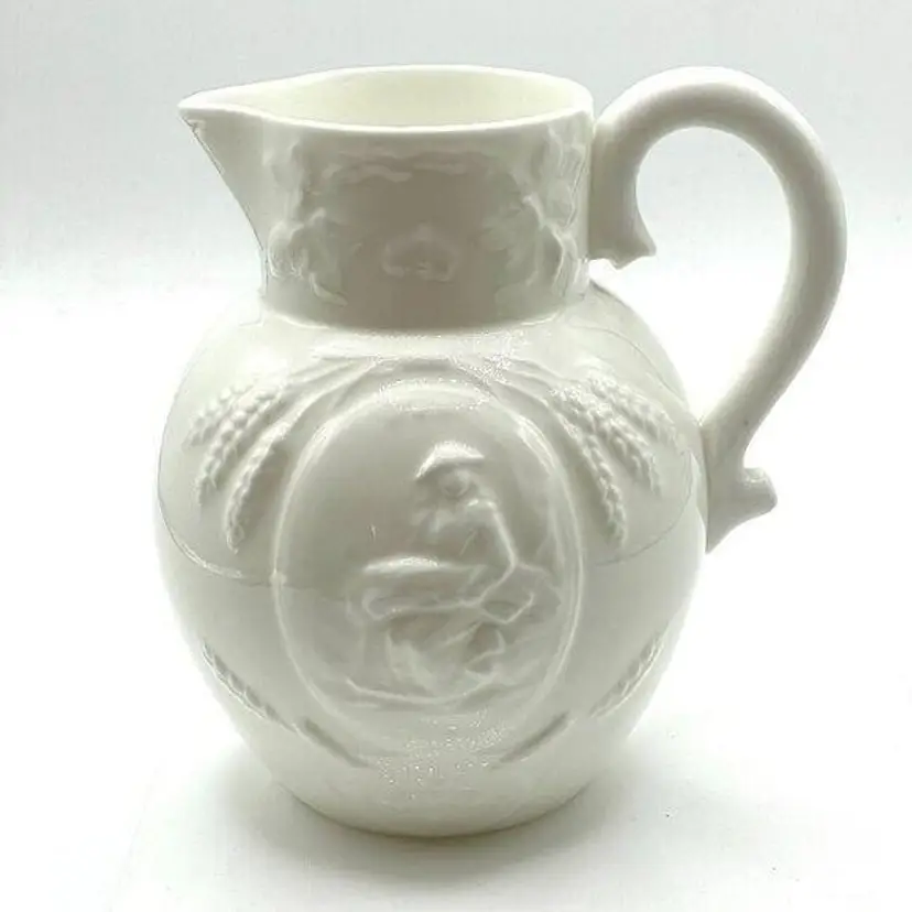 Minton Vintage Early 20th Century White Raised Relief Bone China Handle Pitcher