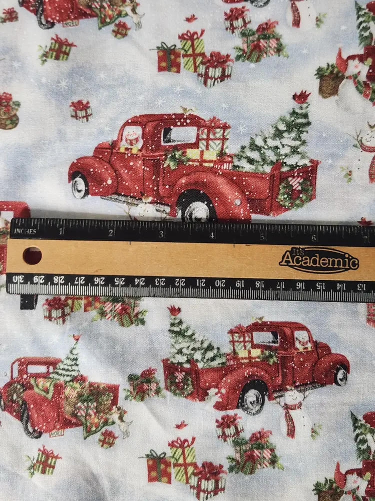 Snowy Truck Day Cotton Fabric