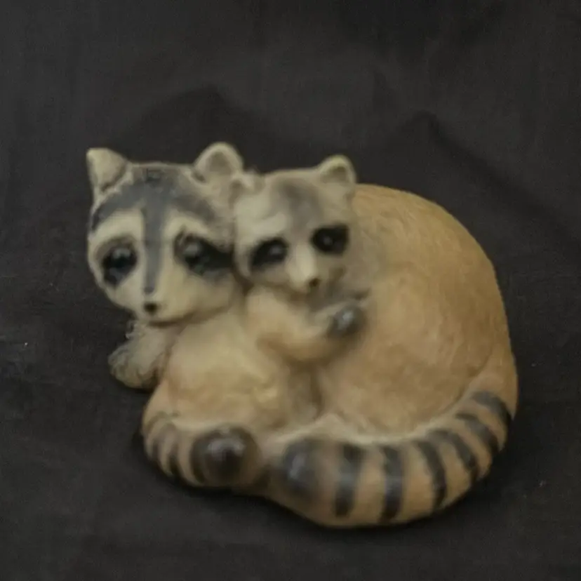 Mama & Baby, Resin, Raccoons, Laying Down Brown Black