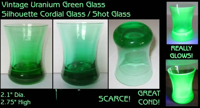 Vintage Uranium Glass Green Hourglass Shape Shot Glass/Cordial, Scarce!