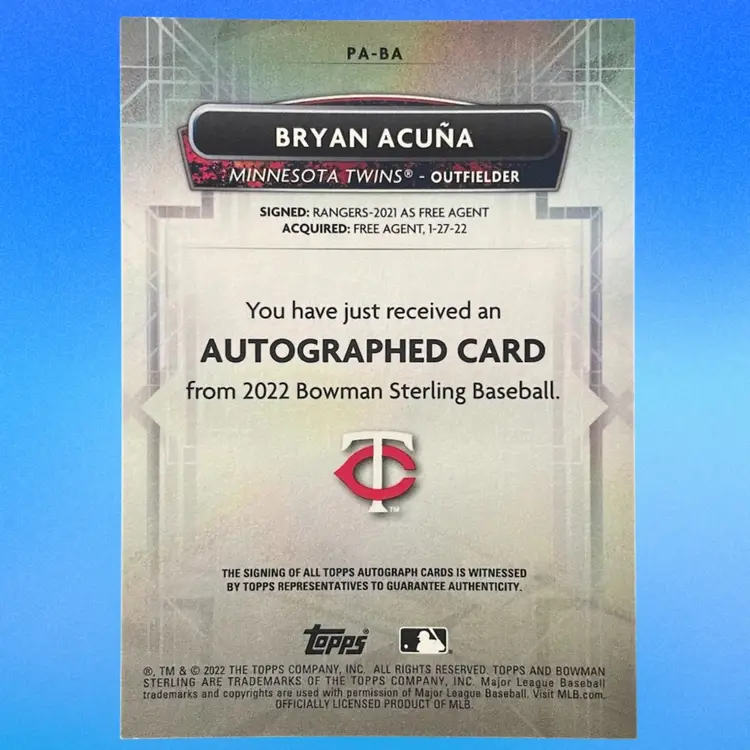 Bryan Acuña Auto - 2022 Bowman Sterling - Minnesota Twins