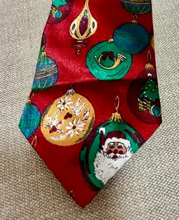 Mens Silk Tie Christmas Santa Vintage Ornaments Power Red Or Purse Tote Accent