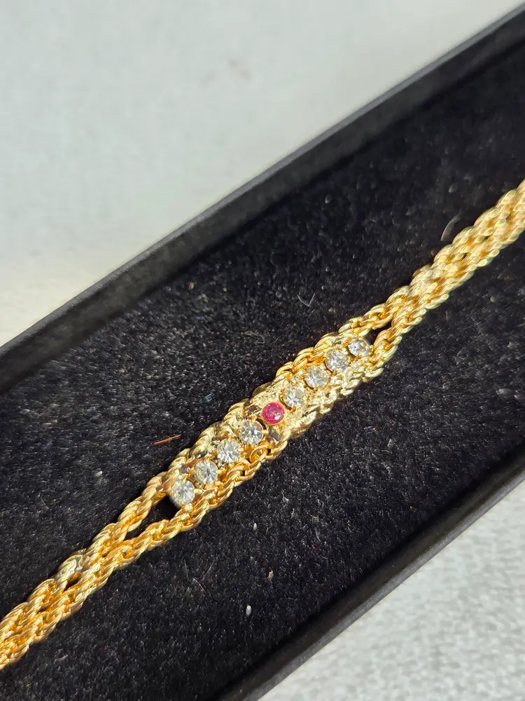 NOS Vintage Lady Alexis Genuine Ruby & Simulated Diamond Bracelet 8" NIB