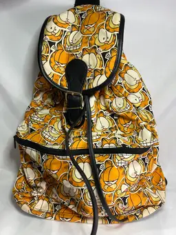 Vintage Garfield All Over Print Backpack Drawstring Buckle Canvas Bag Retro 90s