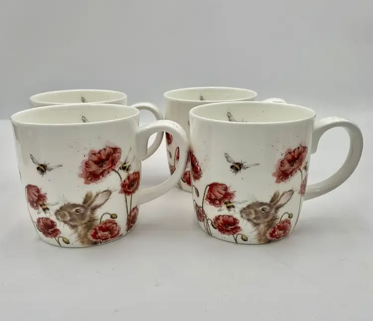 Set of 4 Royal Worcester Wrendale Design Large Mugs, "Let It Bee" Bunny, Bee A17