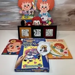 Raggedy Ann & Andy Lot Vtg Figures, Decor, Books,  Sewing Cards