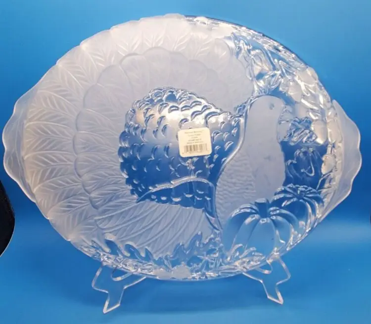 Gorman Harvest Bounty Crystal Turkey Serving Platter 17"x12-1/2" Made in Germany