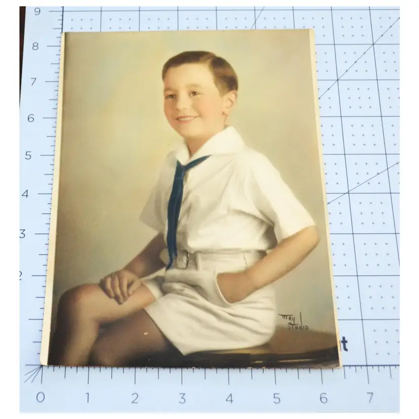 Vintage Color Photo Young Boy Studio Pose Home Decor Wall Art Scrapbooking