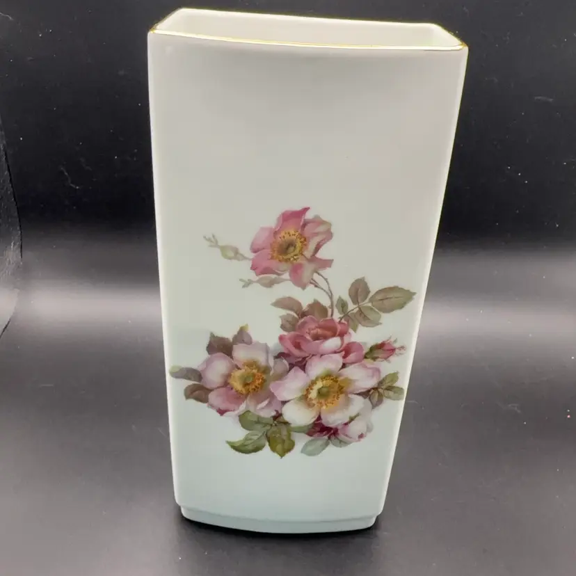 Tall Vintage Gerold Porzellan "Wild Rose" Column Vase – Mod. 7113 – Bavaria, W. Germany