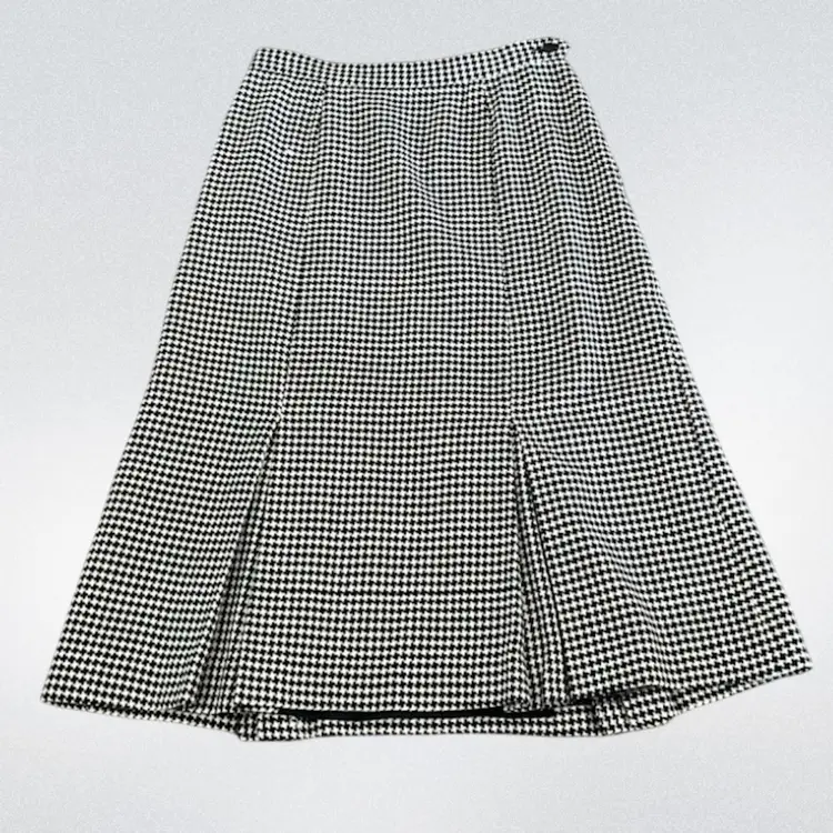 Vintage Kasper ASL Houndstooth Bottom Pleated Skirt Size 12 Made In Hong Kong