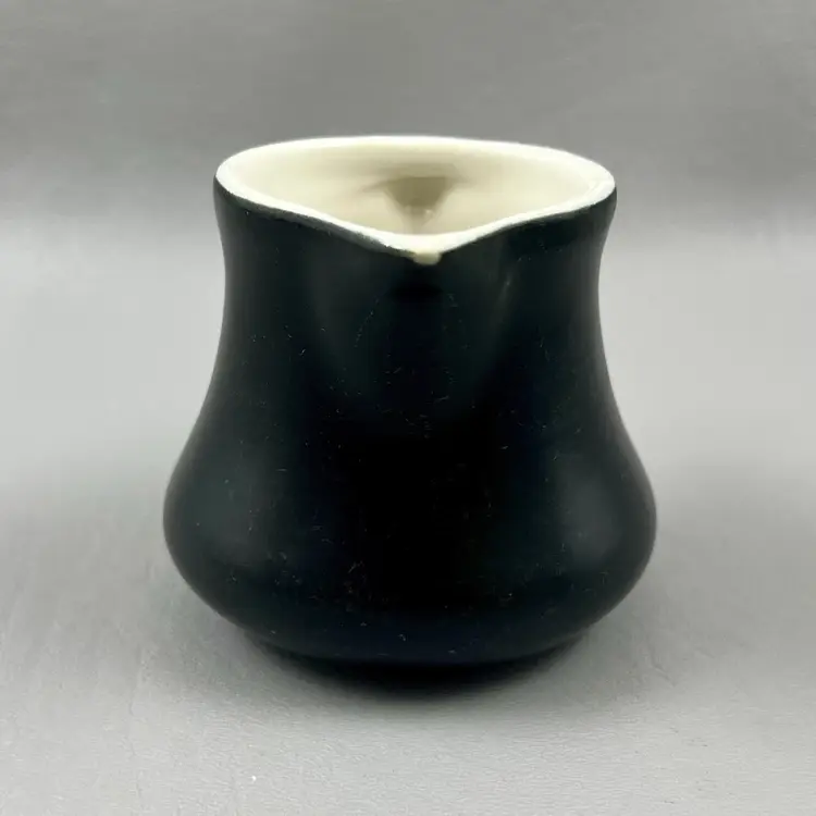 Vintage Chefsware Bone China 3.75" Black Matte Creamer USA Syrup Pitcher
