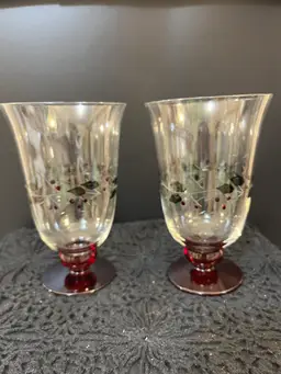 Pfaltzgraff Winterberry Hand Painted & w/ Etching Goblet Set of 2.