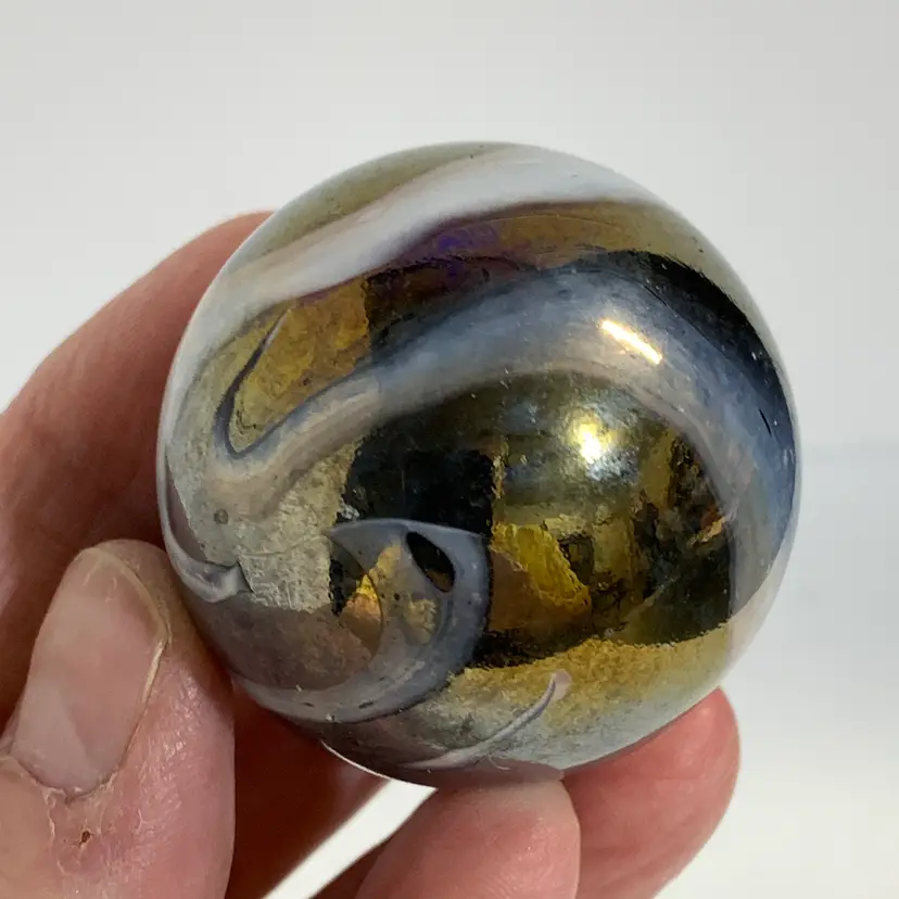 Iridescent Glass Marble w/White Swirl 1 5/8"