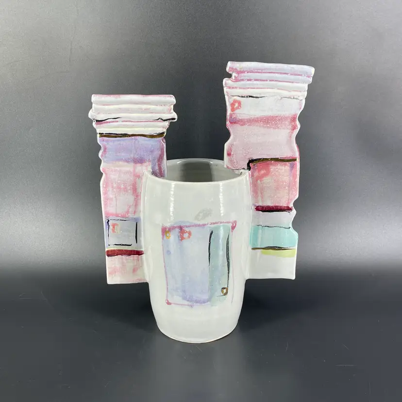 HTF Signed Sherry Steinway Thrown Studio Pottery 11.25" Abstract Vase Columns