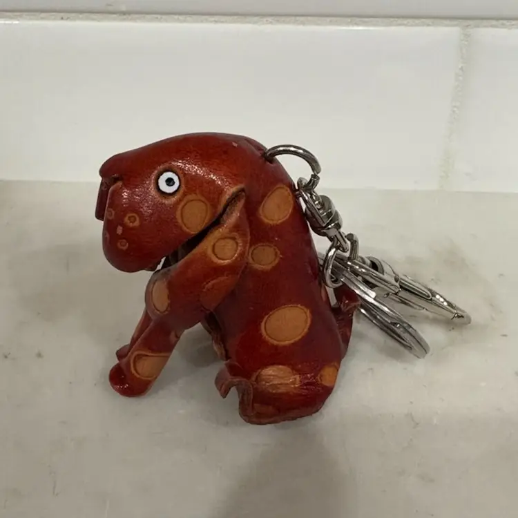 Handcrafted Leather Dog Keychain Brown