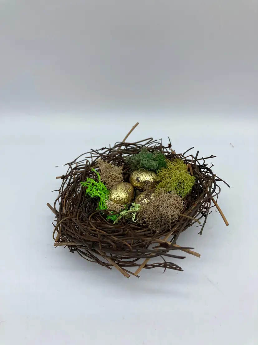 Twig Nest with Gold Eggs for Decorating