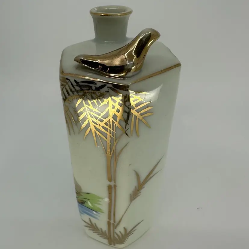 Vintage Kutani Whistling Bird Six Sided Saki Jar/Decanter