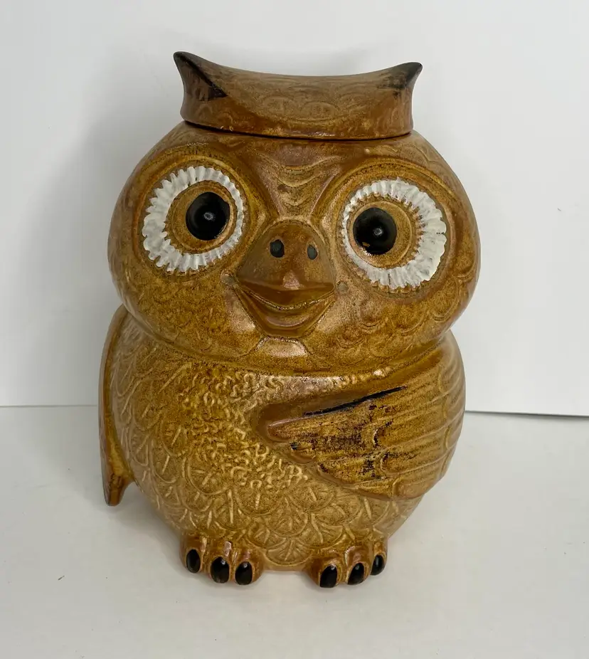 Vtg McCoy Pottery Woodsy Owl Matte Finish Cookie Jar 204 1974-90 USA 10" H Boho