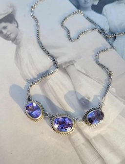 Vintage Lavender Spinel Sterling & 800 Silver Bar Chain Necklace 17"