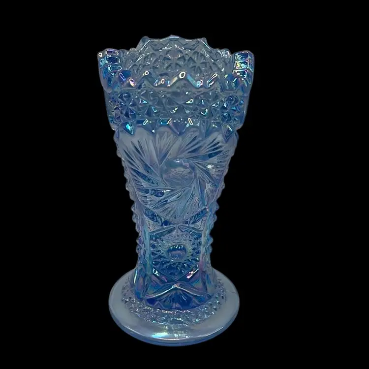 LE Smith Whirling Stars Ice Blue Vase, 6-1-2” Tall