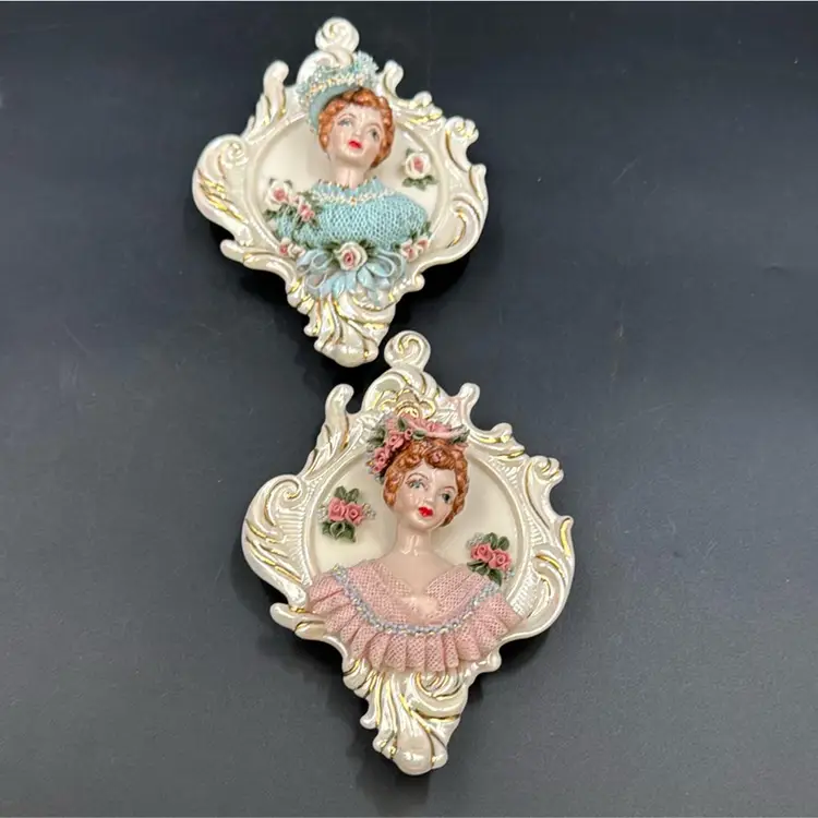 Vintage Victorian wall art bone China, instead of two ladies