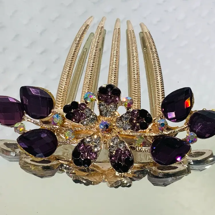 Vintage Costume Jewelry Hair Comb Crystal Headpiece Deep Purple Bridal Hair Accessories
