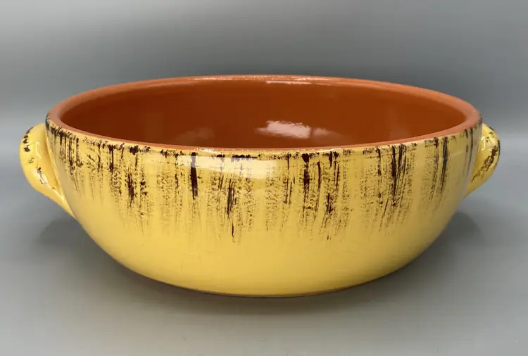 LAST CHANCE: Yellow / Orange Terracotta Bowl with Handles Made in Italy 9.5" - Vintage