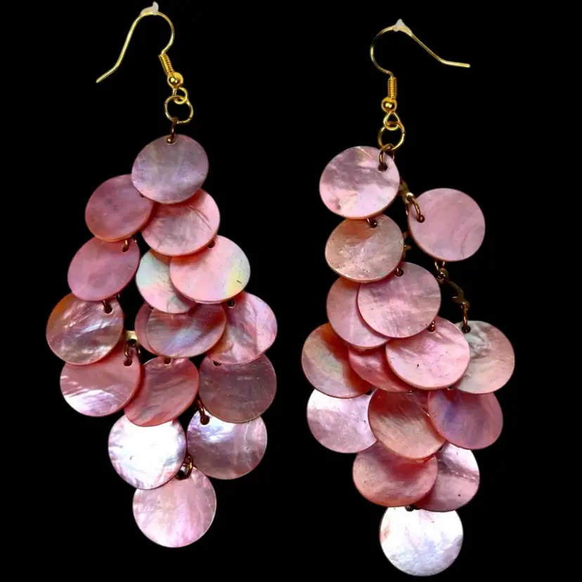 4” Pink Shiny Mother-of-Pearl Shell Chandelier Earrings. Hardware Is Gold-Tone. *READ CONDITION*