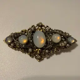 ART Marked Arthur Pepper Opalescent Moonstone Glass Cabochon Art Deco Brooch