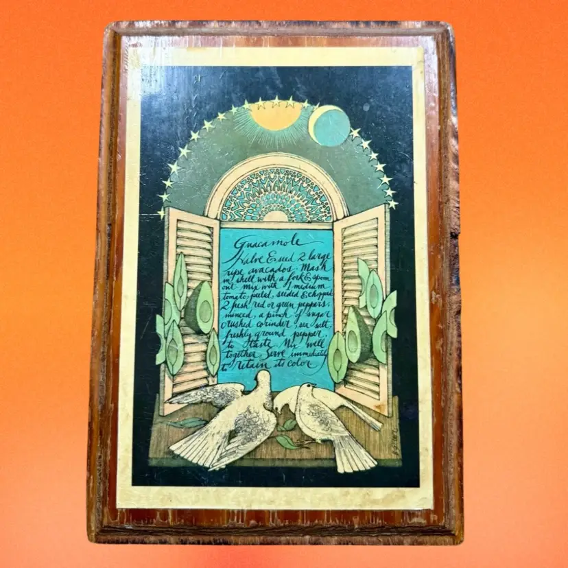 Vintage Greg Wallace Wooden Recipe Wall Plaque Decor, Guacamole, Surrealist