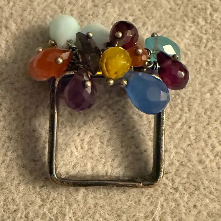 Multi Gemstones Cha-Cha 925 Sterling Silver Square Ring Size 8 Unmarked Tested