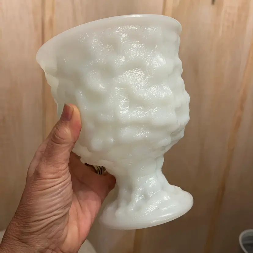 E. O. Brody - Milk Glass- Vintage Pedestal Crinkle Vase-