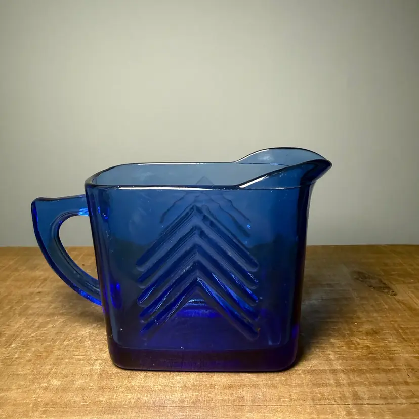 Cobalt Blue Glass Chevron Pattern Creamer Pitcher