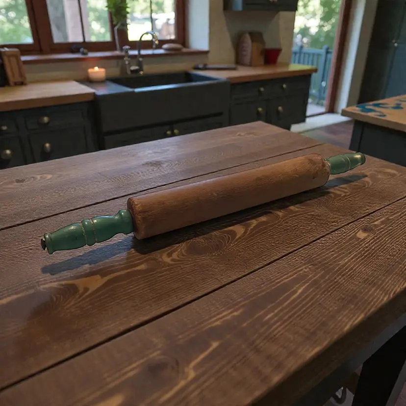 Vintage Wooden Rolling Pin Green Handles Rustic