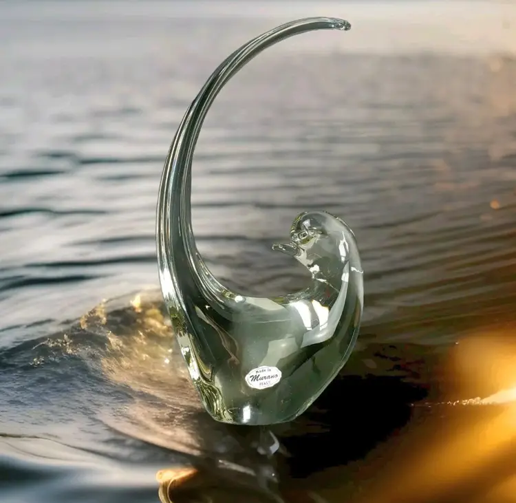 MURANO MCM BIRD HAND BLOWN ART GLASS EXAGGURATED PLUME ITALY 12" EUC!