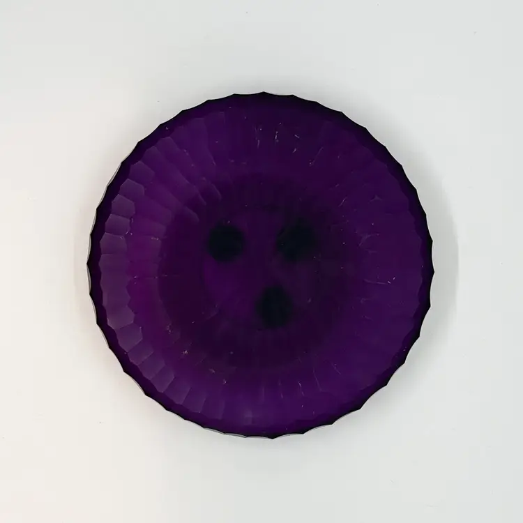 Carved Purple Glass Paperweight Modern MCM Display Trinket Dish Prop Frosted